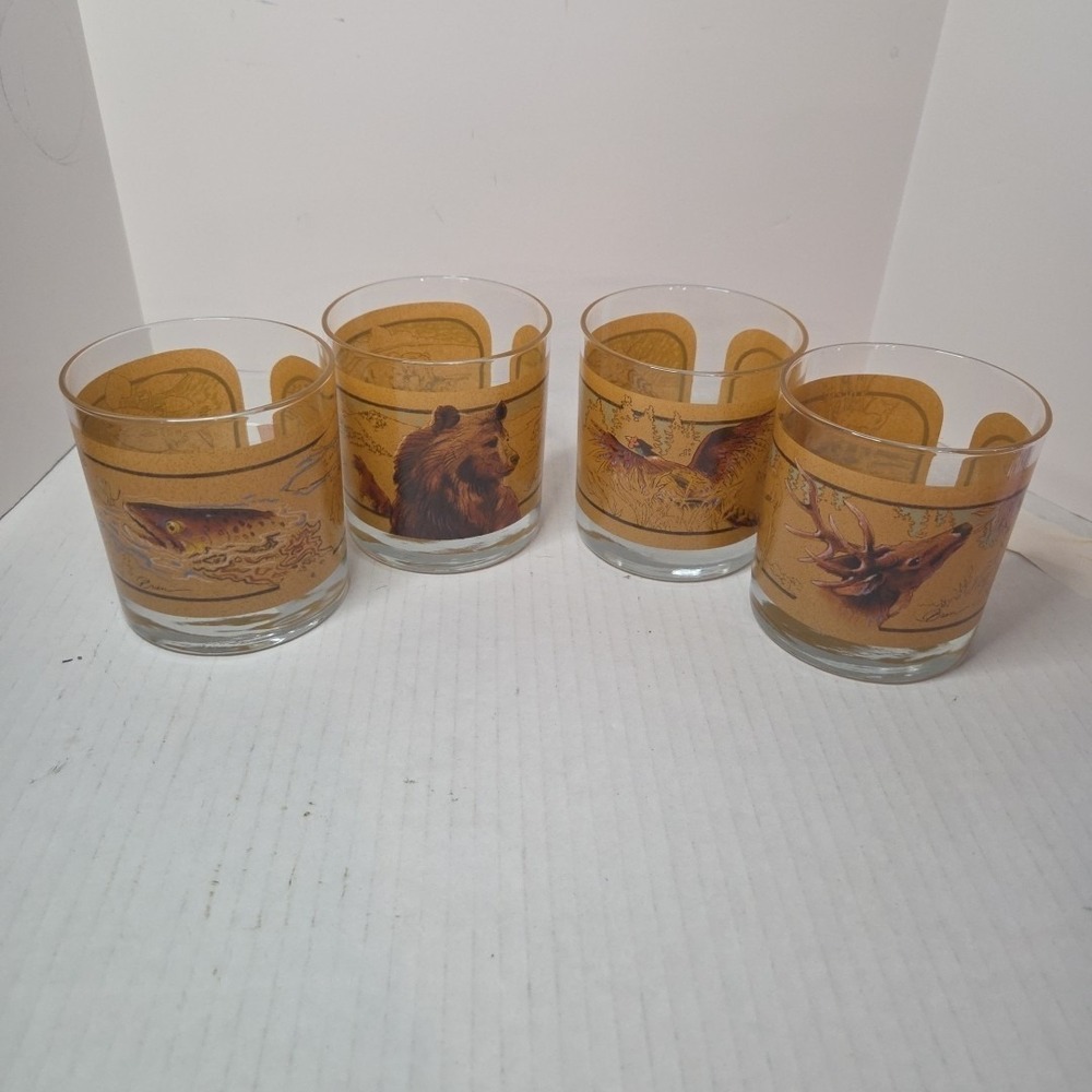 VINTAGE Set Of 4 AVON Wildlife Cocktail Whiskey Glasses Tom O'Brien 1973‎